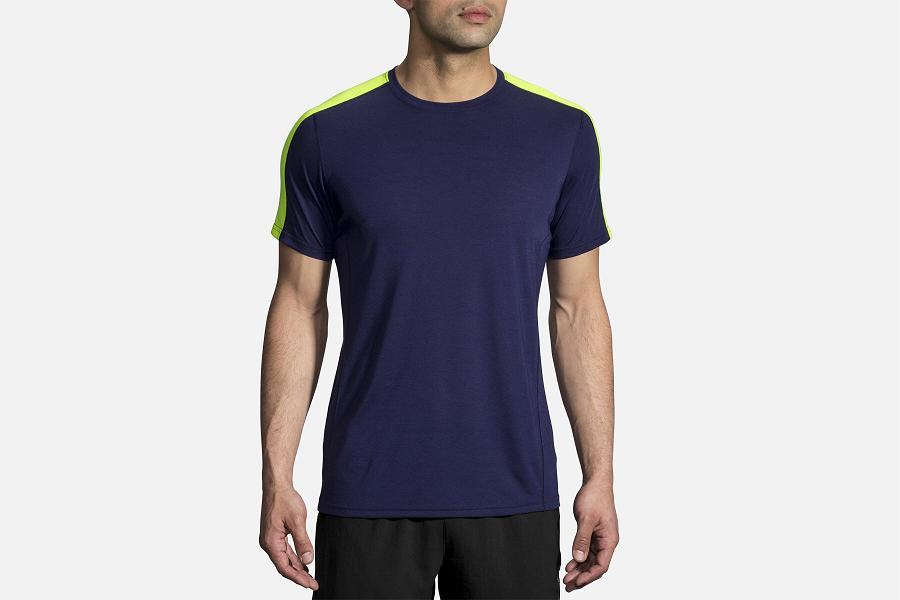 Brooks Distance Men Apparel & Running Shirt Blue KWV682094